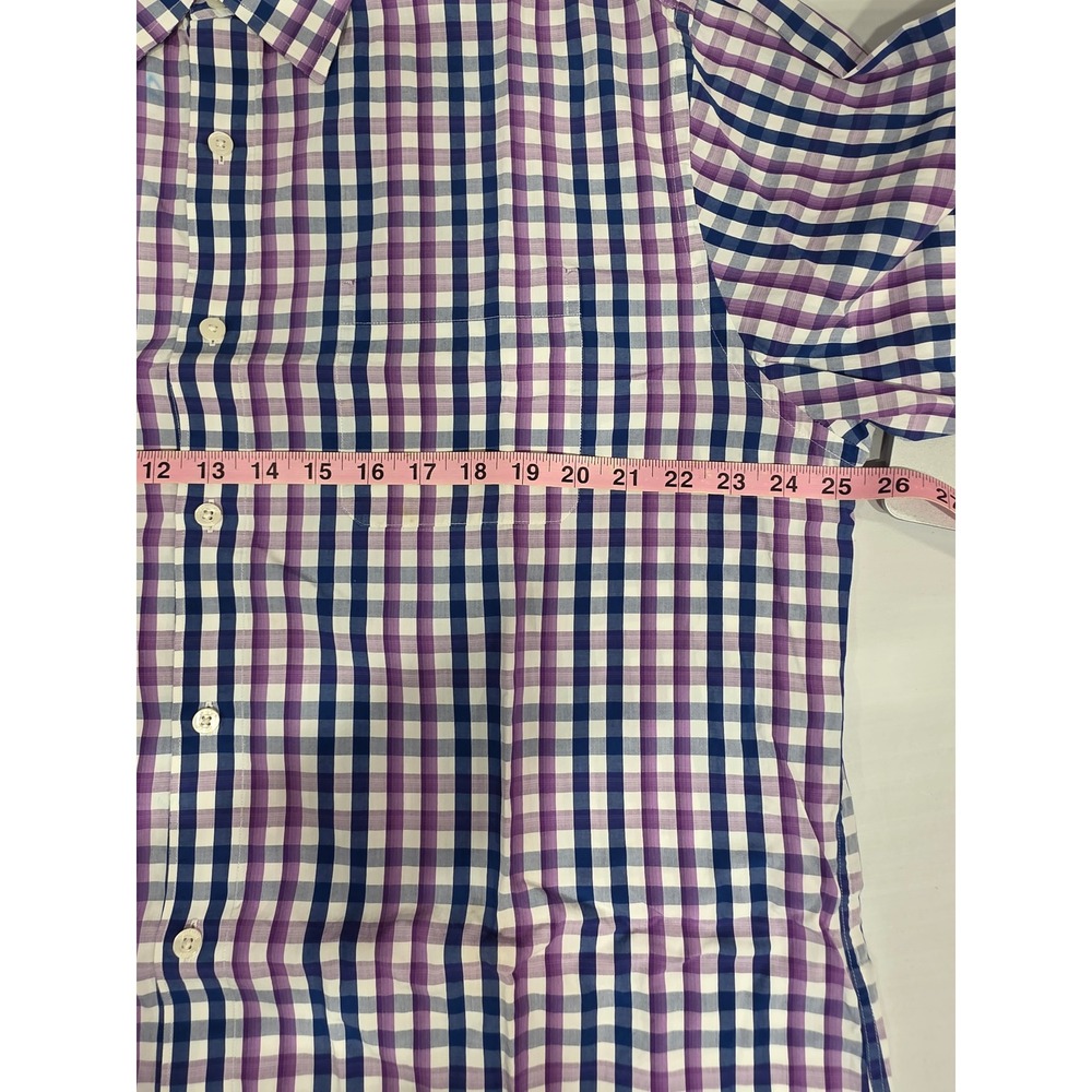 Johnston & Murphy Tailored Fit XL Purple Blue Plaid Long Sleeve Shirt Flip Cuff - Picture 6 of 9